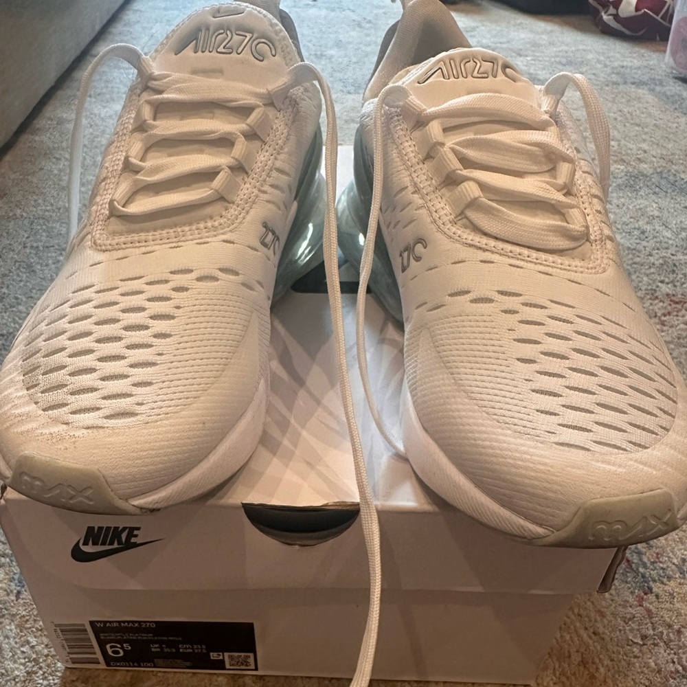 Nike Air Max 270 White with Silver/Gray Accent Sneakers - Women’s 6.5